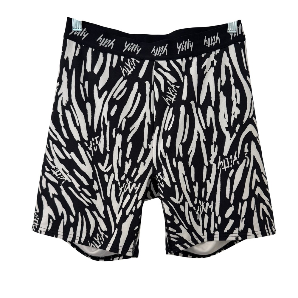 Yitty Lizzo Zebra Print Biker Shorts Womens Large Black White High Rise Athletic